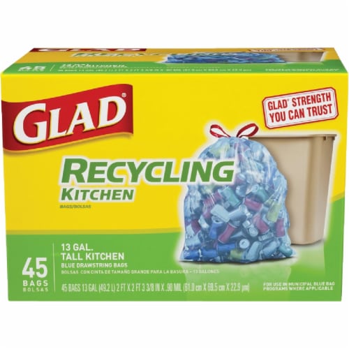 Glad Recycling 13-Gallons Blue Plastic Recycling Drawstring Trash