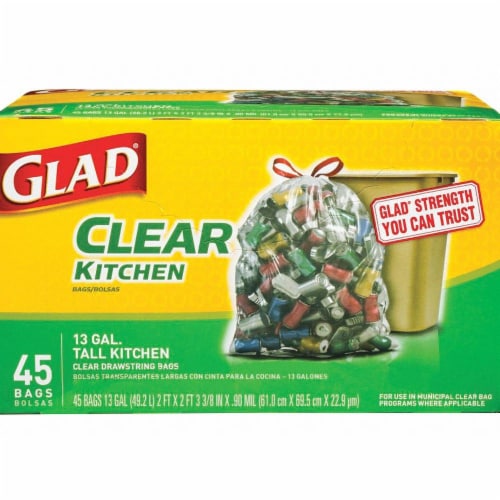 Glad Clear Kitchen Tall 13 Gallon Drawstring Trash Bags, 45 ct - Ralphs