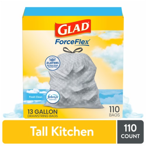 Glad ForceFlex MaxStrength with Febreze Fresh Clean Scent Tall Kitchen  Drawstring Trash Bags, 34 ct - City Market