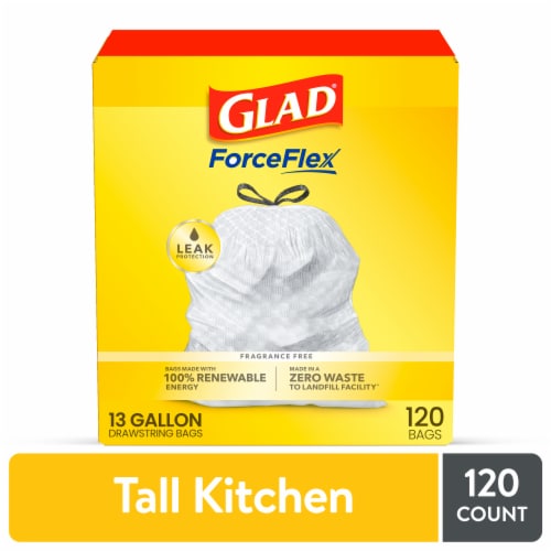 Glad ForceFlex Tall Kitchen Drawstring Trash Bags, 120 ct - Food 4