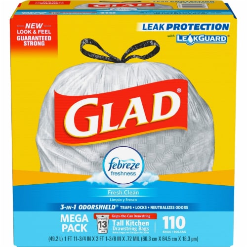 Glad X-Large Kitchen Bags, Drawstring, Multipurpose, Fresh Clean, Force Flex Plus - 30 bags