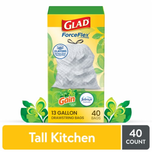 Glad ForceFlex Kitchen Bags, Tall, Drawstring, Gain Original Scent, 13 Gallon - 80 bags