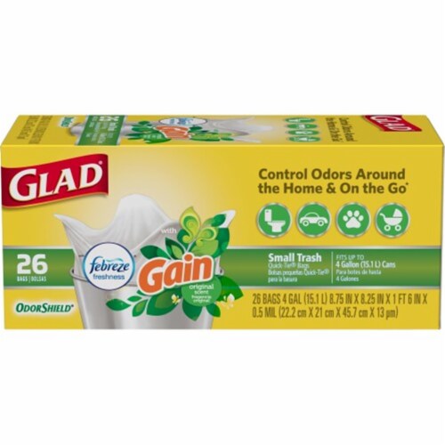 Glad Drawstring Gain with Febreze Trash Bags - Medium, White, 26 ct