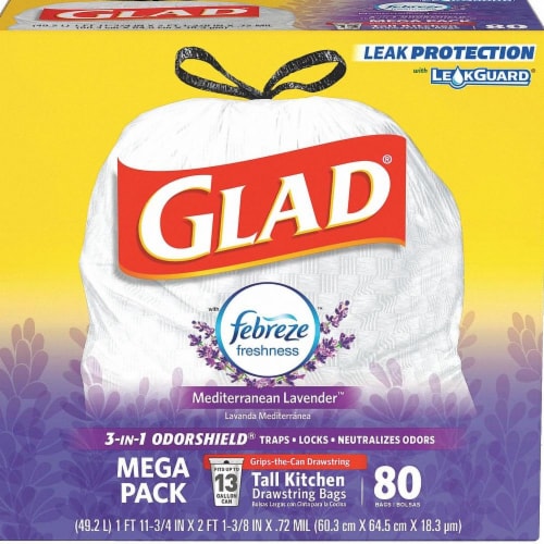 Glad ForceFlex with Febreze Gain Original Scent Tall Kitchen Drawstring Trash  Bags, 80 ct - City Market