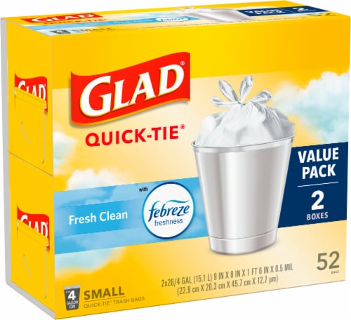 Glad® Febreze Fresh Clean Small Trash Quick-Tie® Bags Perspective: front