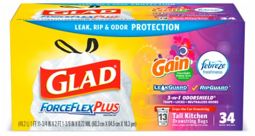 Glad ForceFlex OdorShield Tall Kitchen Drawstring Trash Bags, 40 ct - Kroger