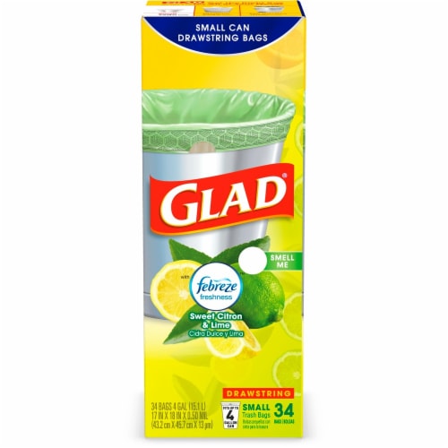 Glad with Febreze Sweet Citron and Lime Small Drawstring Trash Bags, 34 ...