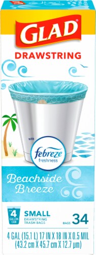 Glad OdorShield Small Drawstring Febreze Beachside Breeze Trash Bags Perspective: front
