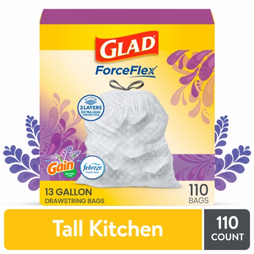 Glad ForceFlex Kitchen Bags, Tall, Drawstring, Gain Original Scent, 13 Gallon - 80 bags