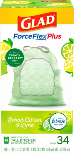 Glad ForceFlexPlus Tall Kitchen Febreze Sweet Citron and Lime Trash Bags,  34 ct - Jay C Food Stores