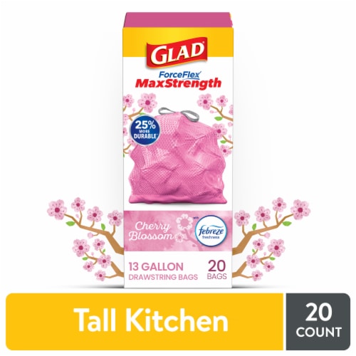 Glad ForceFlex MaxStrength Tall Kitchen Drawstring Cherry Blossom Trash Bags,  20 ct - Foods Co.