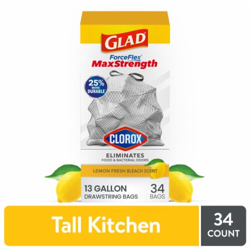 Glad ForceFlex MaxStrength with Clorox 13 Gal. Kitchen Trash Bags, 120 ct.  - Lemon Fresh Bleach Scent