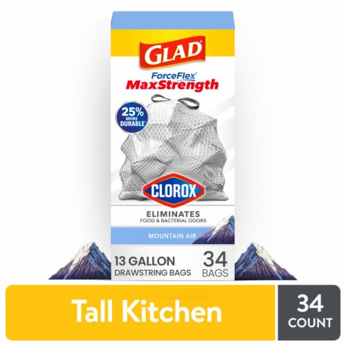 Glad ForceFlex MaxStrength with Clorox Mountain Air Scent Tall Kitchen ...