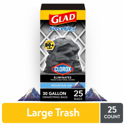 Glad ForceFlex Clorox Trash Bags, Drawstring, Large, Mountain Air - 25 bags