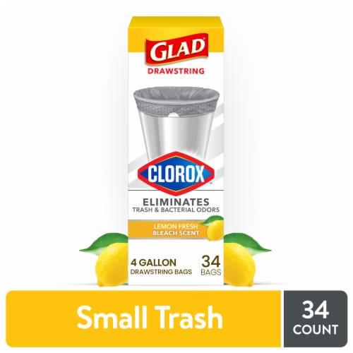 Glad with Clorox Lemon Fresh Bleach Scent Small Drawstring Trash Bags, 34  ct - City Market