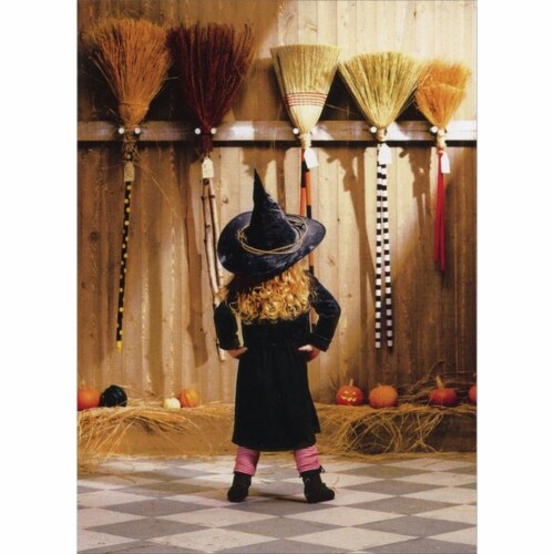 Avanti Little Witch Choosing A Broom Funny / Humorous Halloween Card Perspective: front