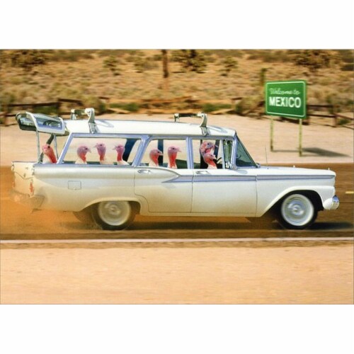 Avanti Turkeys in Station Wagon Funny / Humorous Thanksgiving Card Perspective: front