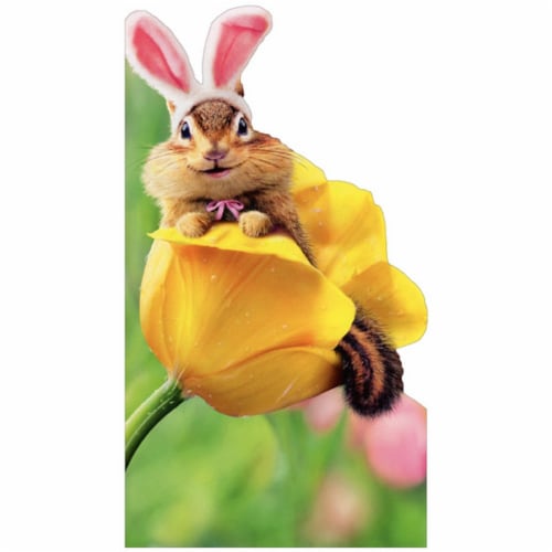 Avanti Chipmunk Bunny In Tulip Cute Little Big Funny Die Cut Easter Card Perspective: front