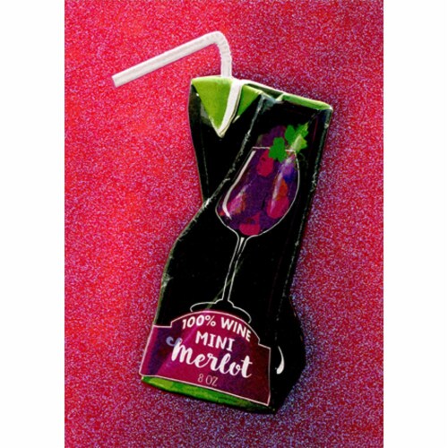 Avanti Red Wine Juice Box A-Press Funny Feminine Birthday Card Perspective: front