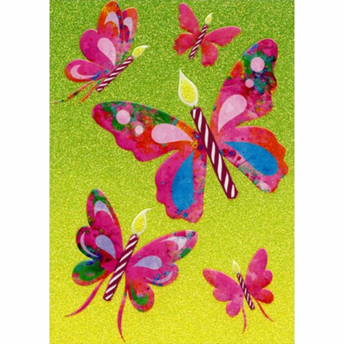 Avanti Butterfly Birthday Candles A-Press Feminine Birthday Card Perspective: front
