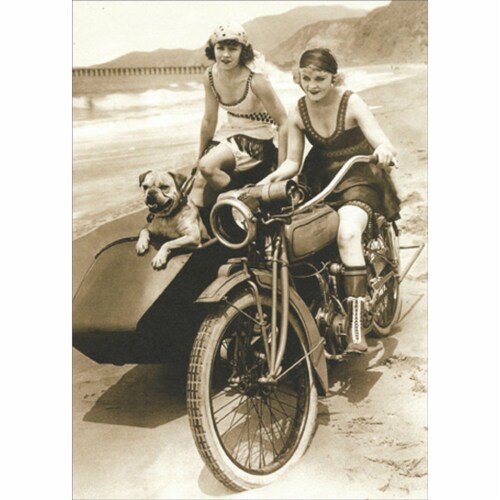 Avanti Press Greeting Card Flappers on Motorcycle Perspective: front