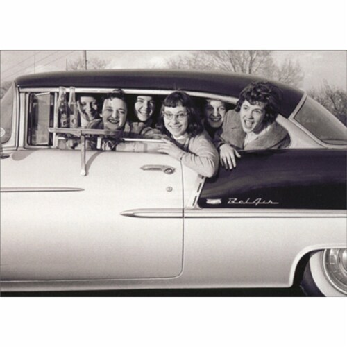 Avanti Press Greeting Card Teenagers Packed in Car Perspective: front
