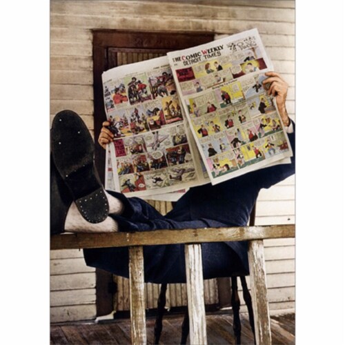 Avanti Press Greeting Cards Birthday Man Reading Newspaper Comics Perspective: front