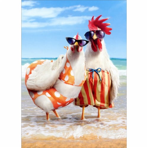 Avanti Press Greeting Card Anniversary Chicken Couple On Beach Perspective: front