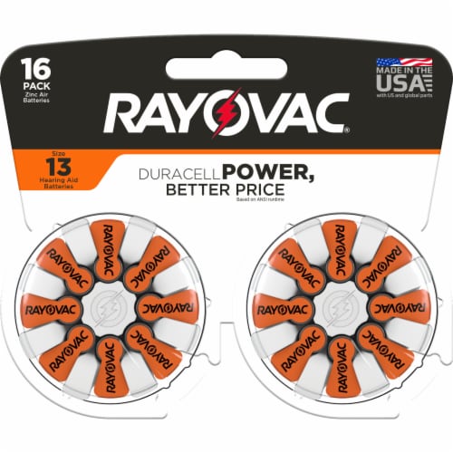 Rayovac Size 13 Hearing Aid Batteries 16 Pack Perspective: front