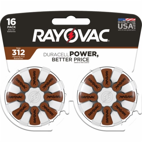 Rayovac Hearing Aid Zinc 312 Batteries - 16 Pack Perspective: front