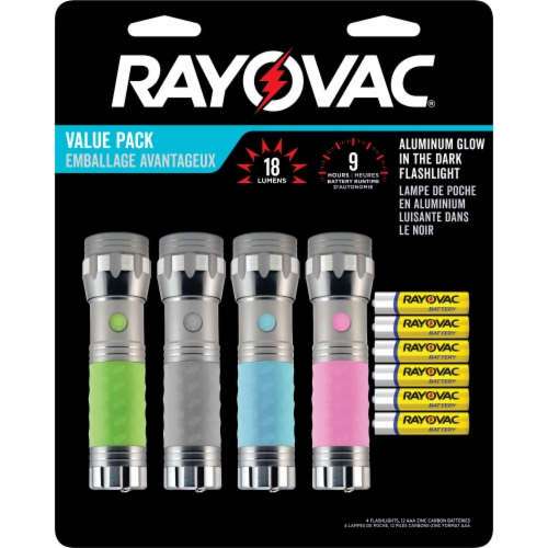 Rayovac Mini LED Glow in the Dark Tactical Flashlight Set 18 Lumens 4 Pack Perspective: front