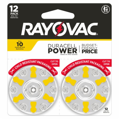 Rayovac Size 10 Hearing Aid Batteries 12 Pack, Size 10 Batteries Perspective: front