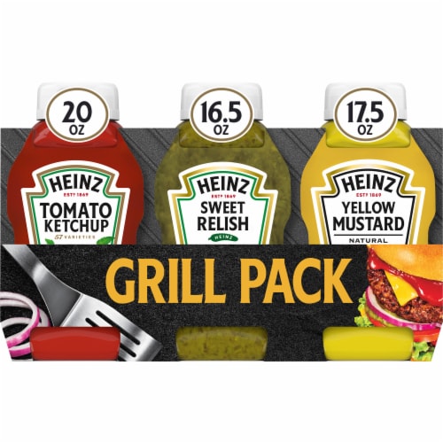 Heinz Tomato Ketchup, Sweet Relish and Yellow Mustard Variety Pack Perspective: front