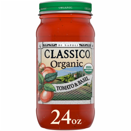 Classico Organic Tomato & Basil Spaghetti Pasta Sauce with No Sugar Added Perspective: front