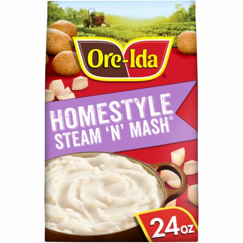 Ore-Ida Home Style Steam 'N' Mash Recipe Ready Pre-Cut Russet Potatoes Frozen Side Dish Perspective: front