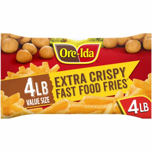 Ore-Ida Extra Crispy Fast Food French Fries Fried Frozen Potatoes Value Size Perspective: front