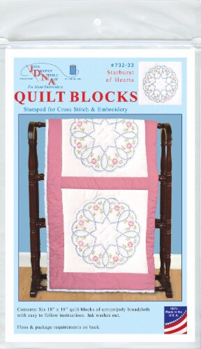 Jack Dempsey Stamped White Quilt Blocks 18 X18  6/Pkg-Starburst Of Hearts Perspective: front