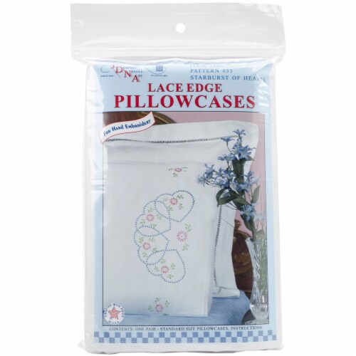 Jack Dempsey Stamped Pillowcases W/White Lace Edge 2/Pkg-Starburst Of Hearts Perspective: front