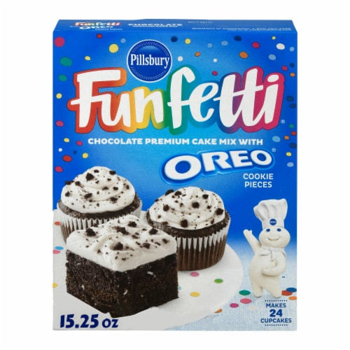 Pillsbury Funfetti Chocolate Cake Mix with OREO Cookie Pieces Perspective: front