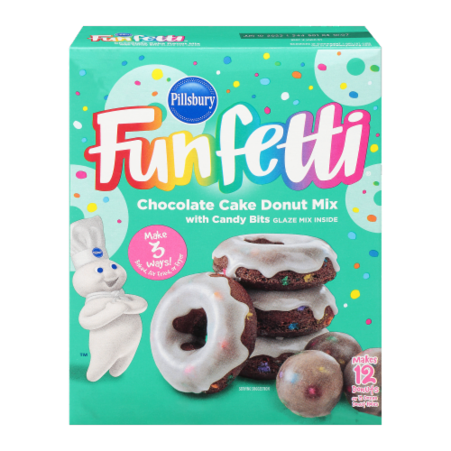 Pillsbury Funfetti Chocolate Cake Donut Mix with Candy Bits Perspective: front