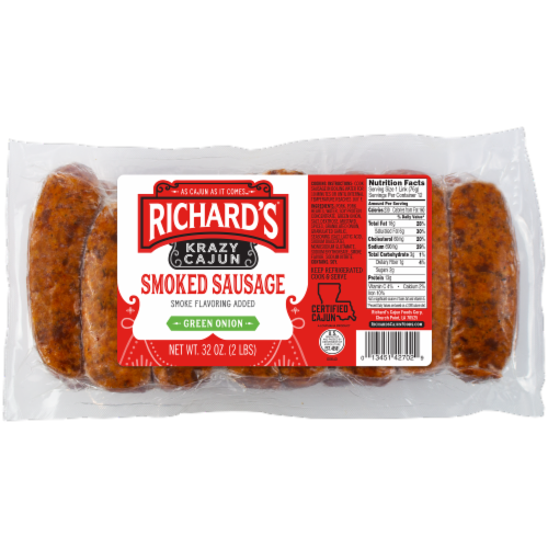 Richard's® Cajun Foods Krazy Cajun Green Onion Smoked Sausage Link Perspective: front