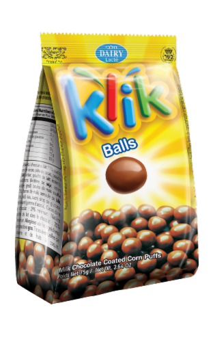 Klik Milk Chocolate Coated Corn Puffs Perspective: front