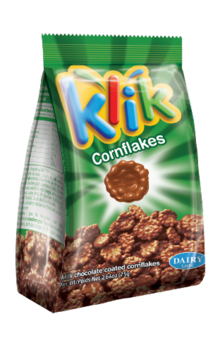 Klik Milk Chocolate Coated Cornflakes Perspective: front