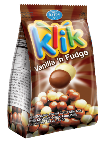 Klik Vanilla 'n Fudge Chocolate Coated Corn Puffs Perspective: front