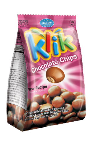 Klik Milk Chocolate Coated Chocolate Chip Cereal Perspective: front