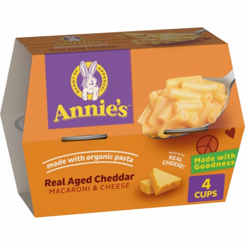 Annie’s Organic Real Aged Cheddar Microwave Mac N Cheese Macaroni and Cheese Dinner Cups Perspective: front