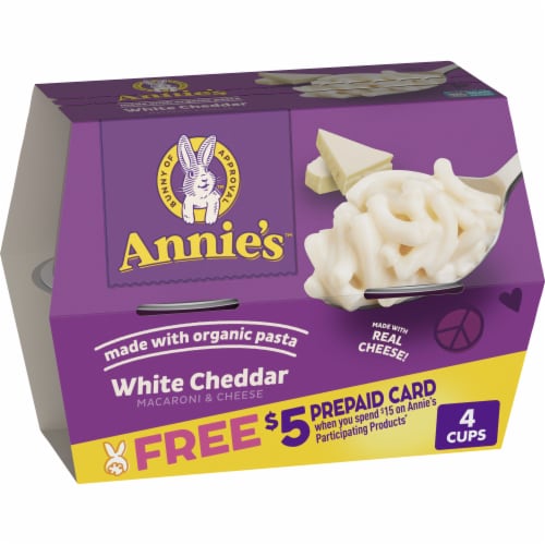 Annie’s Organic White Cheddar Microwave Mac N Cheese Macaroni and Cheese Dinner Cups Perspective: front