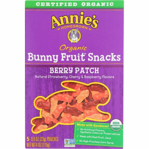 Annie's Organic Berry Patch Gluten Free Bunny Fruit Snacks Perspective: front