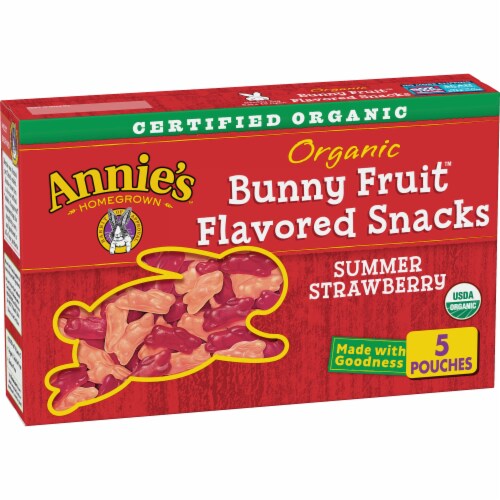 Annie's Organic Summer Strawberry Gluten Free Bunny Fruit Snacks Perspective: front