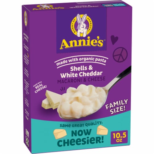 Annie’s Organic White Cheddar Shells Mac N Cheese Macaroni and Cheese Dinner Perspective: front